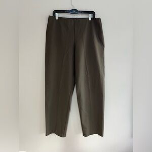 Eileen Fisher Elastic Pull On Wide Leg Stretch Ponte Pants in Olive Green, L